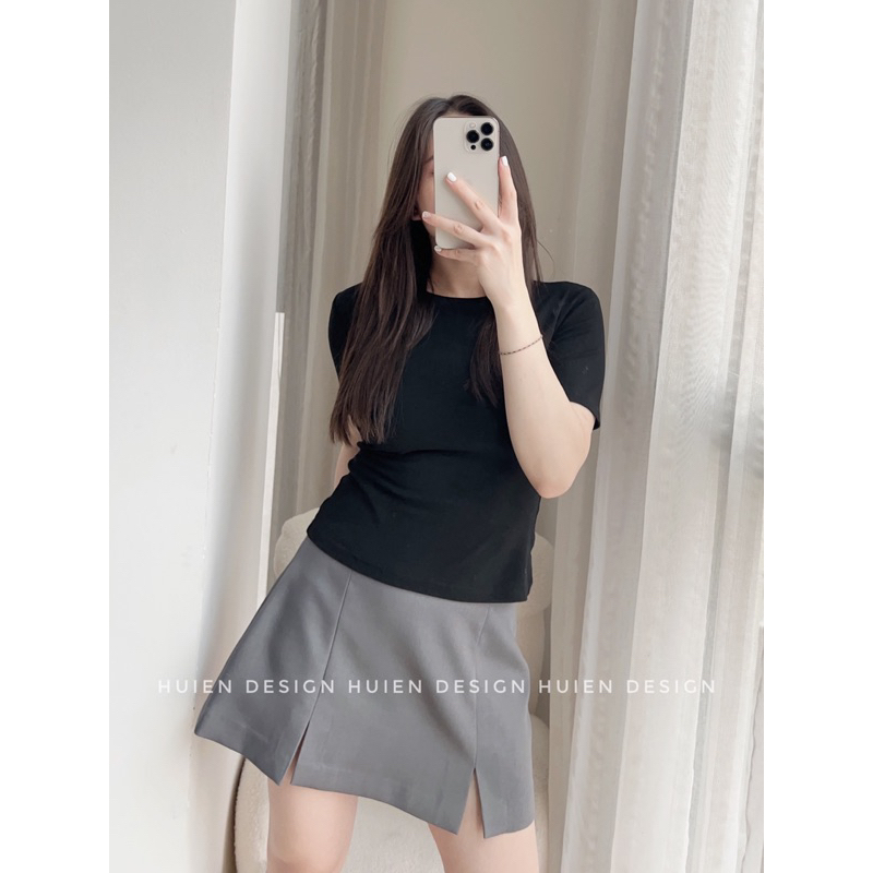 Áo thun baby tee, áo phông nữ tay ngắn cổ tròn hàng thiết kế Huien Design form ôm chất cotton co giãn