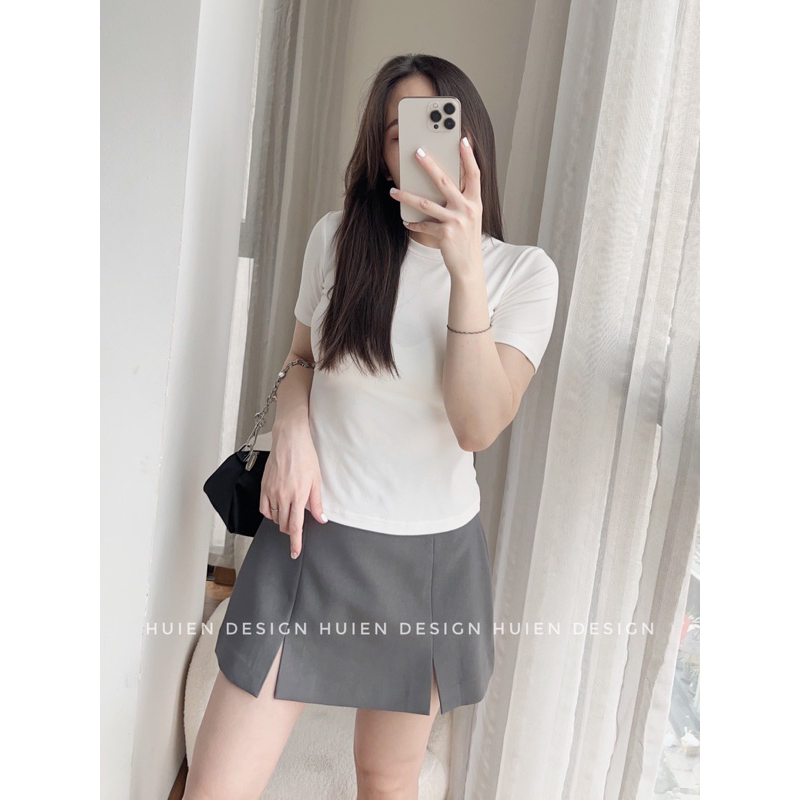 Áo thun baby tee, áo phông nữ tay ngắn cổ tròn hàng thiết kế Huien Design form ôm chất cotton co giãn