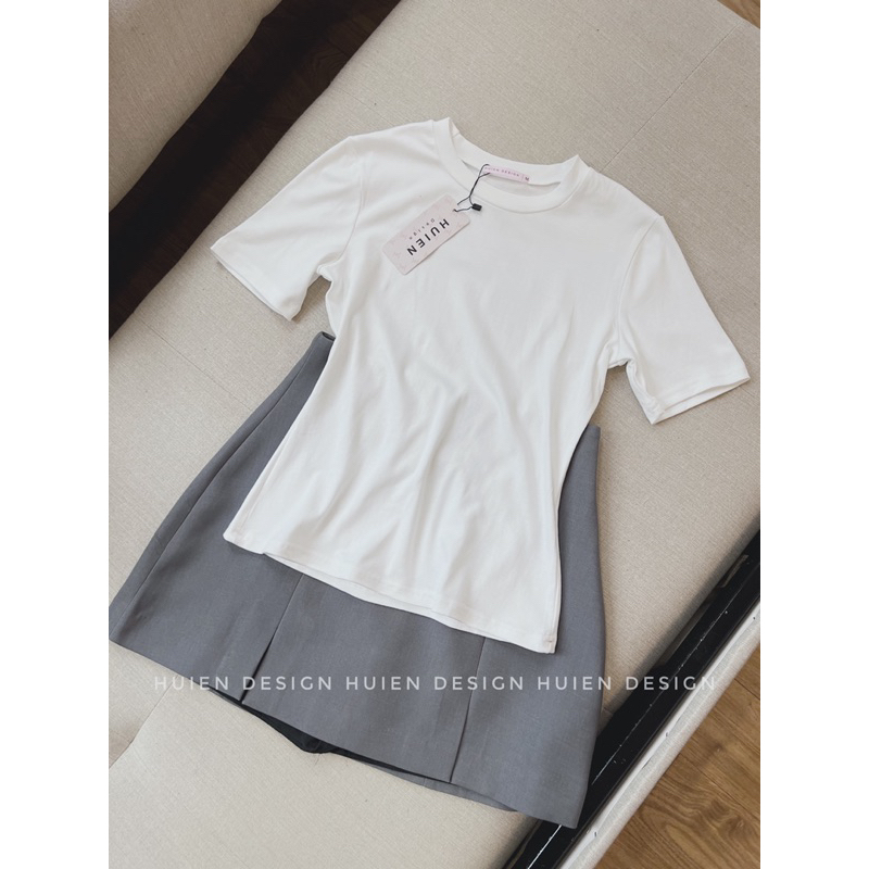 Áo thun baby tee, áo phông nữ tay ngắn cổ tròn hàng thiết kế Huien Design form ôm chất cotton co giãn