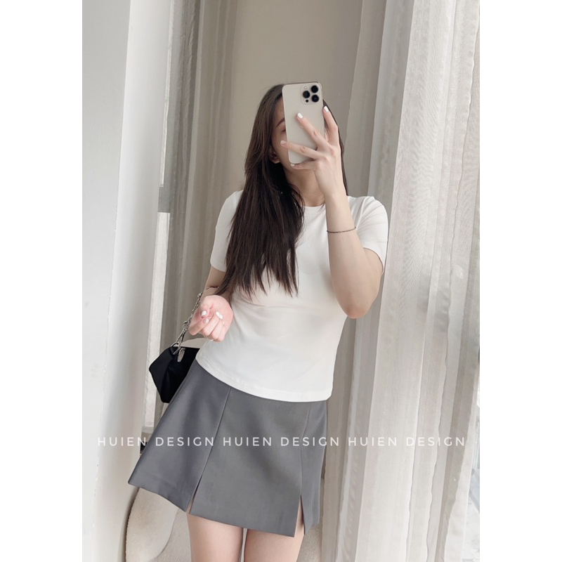 Áo thun baby tee, áo phông nữ tay ngắn cổ tròn hàng thiết kế Huien Design form ôm chất cotton co giãn