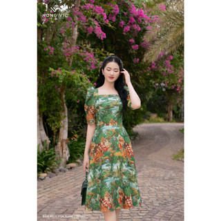 Đầm nữ thiết kế Hong Vic bích họa xanh DL584