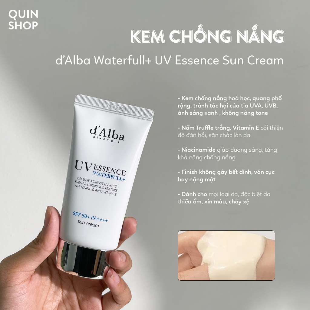 Kem Chống Nắng Dưỡng Ẩm, Ngừa Lão Hoá, Làm Sáng Da d’Alba Waterfull+ UV Essence Tone-Up, Purple Correcting Sun Cream