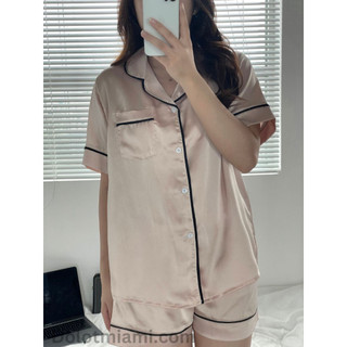 Đồ bộ pyjama lụa satin màu nude - Đồ ngủ nữ - Đồ mặc ở nhà chất lụa sang trọng, thoải mái