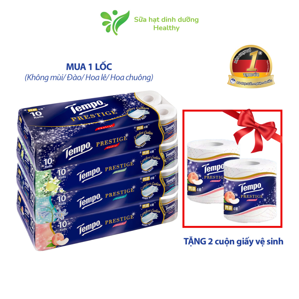 Giấy Vệ Sinh Cao Cấp Prestige Mềm Mại - 4 Lớp Bền Dai, An Toàn - Thương Hiệu Đức (Lốc 10 Cuộn)