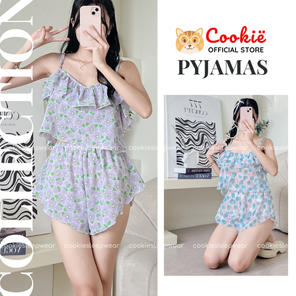 Bộ Đồ Ngủ Mặc Nhà, 2 Dây Bèo Nhúng, Voan Hàn Nổi Hoa Xuyên Thấu Mềm Mịn Bèo Nhúng Ngực Gợi Cảm, Sexy Thoải Mái BDLAHT189