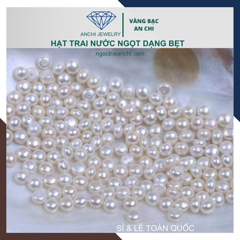 Hạt trai dẹt bán cầu 3li - 12ly 1 lỗ gắn nhẫn , bông tai , mặt dây chuyền. Anchi jewelry
