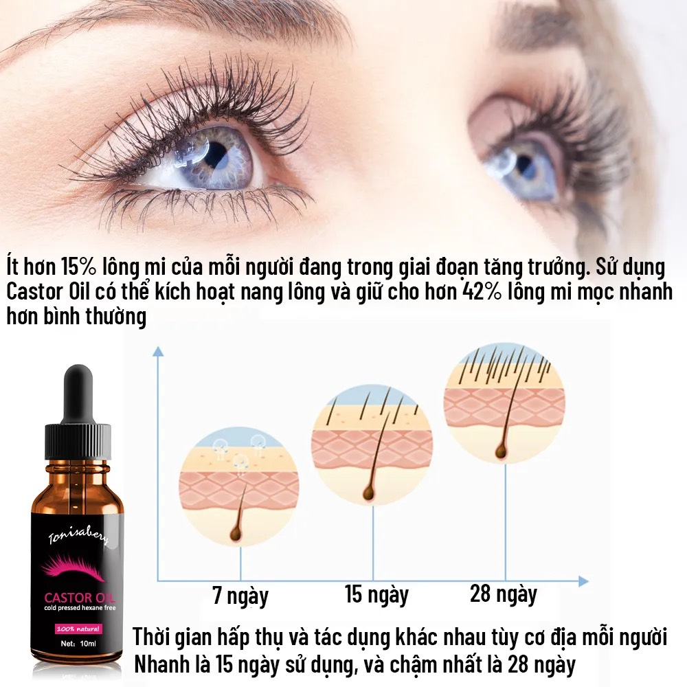 Serum Dưỡng mi CASTOR OIL 10ml, dưỡng mi dày và dài hơn gấp 5 lần, phiên bản tế bào gốc, dài nhanh, cho đôi mắt quyến rũ