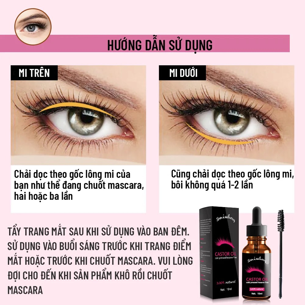 Serum Dưỡng mi CASTOR OIL 10ml, dưỡng mi dày và dài hơn gấp 5 lần, phiên bản tế bào gốc, dài nhanh, cho đôi mắt quyến rũ
