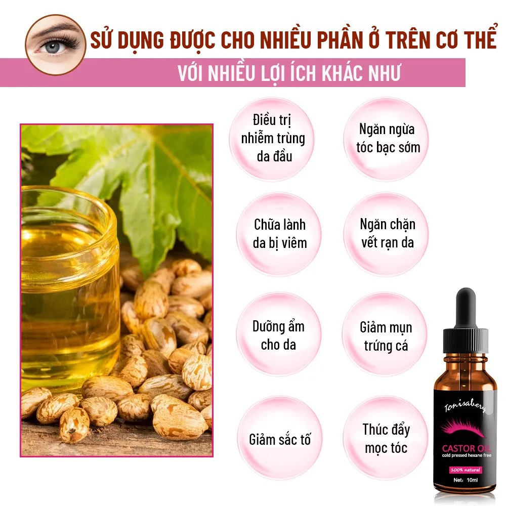 Serum Dưỡng mi CASTOR OIL 10ml, dưỡng mi dày và dài hơn gấp 5 lần, phiên bản tế bào gốc, dài nhanh, cho đôi mắt quyến rũ