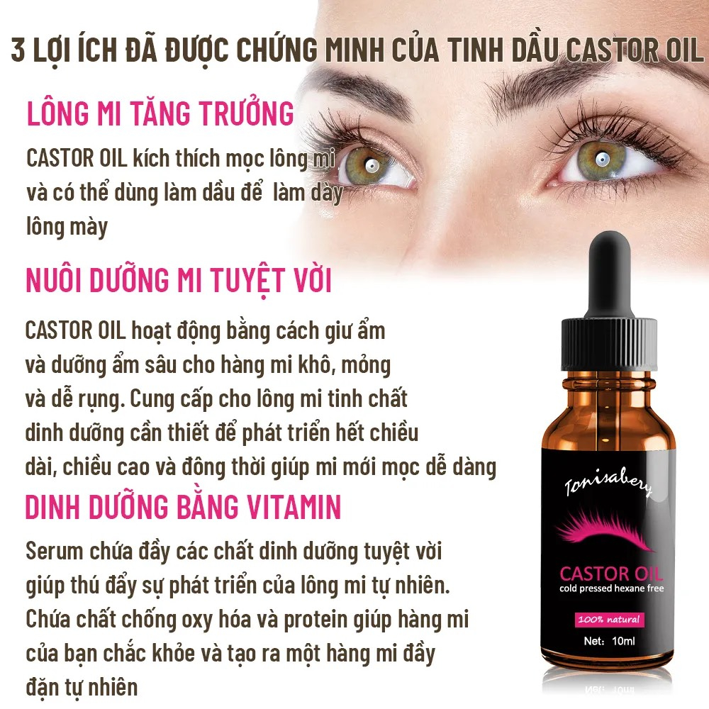 Serum Dưỡng mi CASTOR OIL 10ml, dưỡng mi dày và dài hơn gấp 5 lần, phiên bản tế bào gốc, dài nhanh, cho đôi mắt quyến rũ