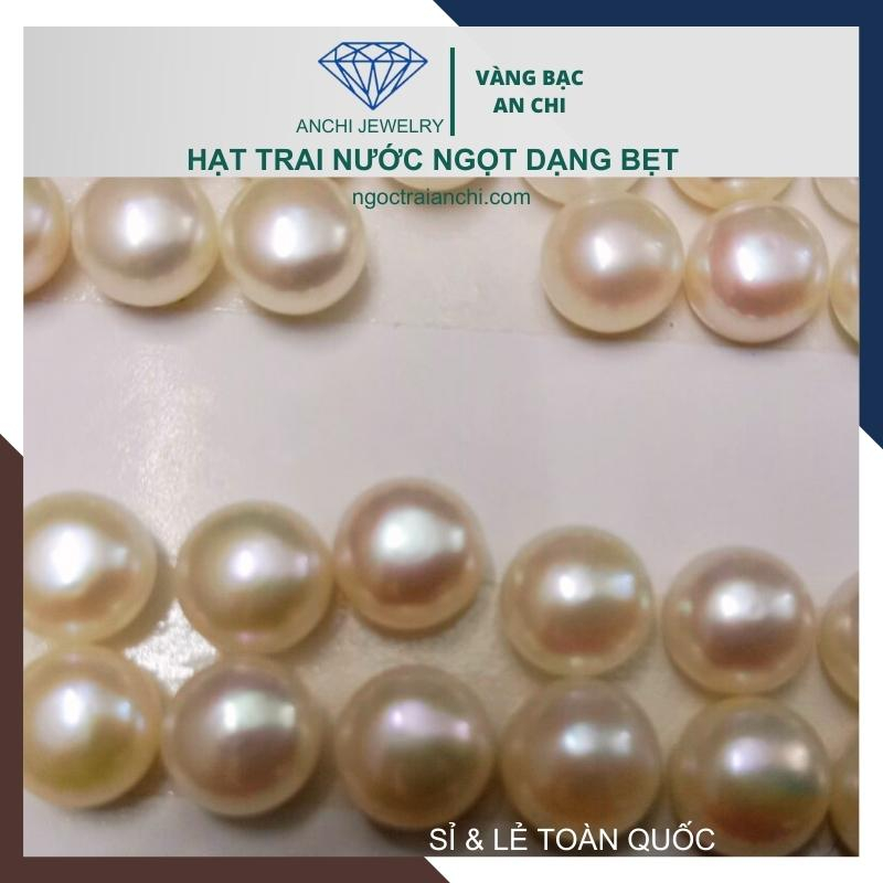 Hạt trai dẹt bán cầu 3li - 12ly 1 lỗ gắn nhẫn , bông tai , mặt dây chuyền. Anchi jewelry