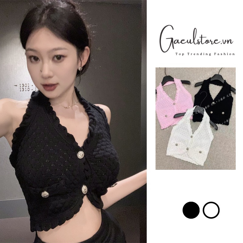 Gaeul store- yếm len dệt kim viền bèo mix 2 khuy