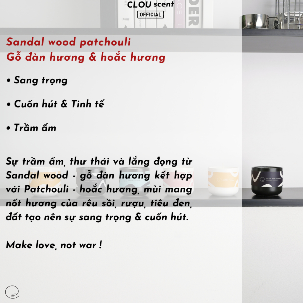 Nến Thơm Cao Cấp Sandalwood Patchouli - CLOU scent -  Size 120ml/240ml - Quà Tặng, Trang Trí, Thơm Phòng, Sáp Thơm