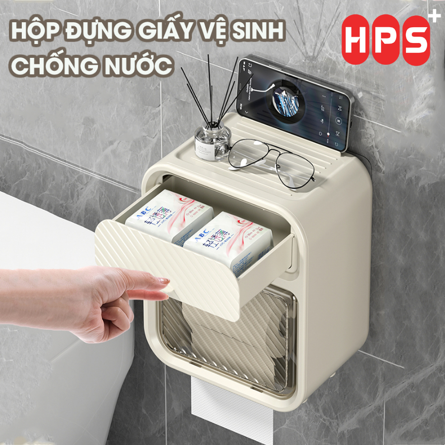 Hộp đựng giấy vệ sinh treo tường 2 trong 1, Hộp đựng giấy đa năng treo tường chất liệu ABS + PP cao cấp chống nước