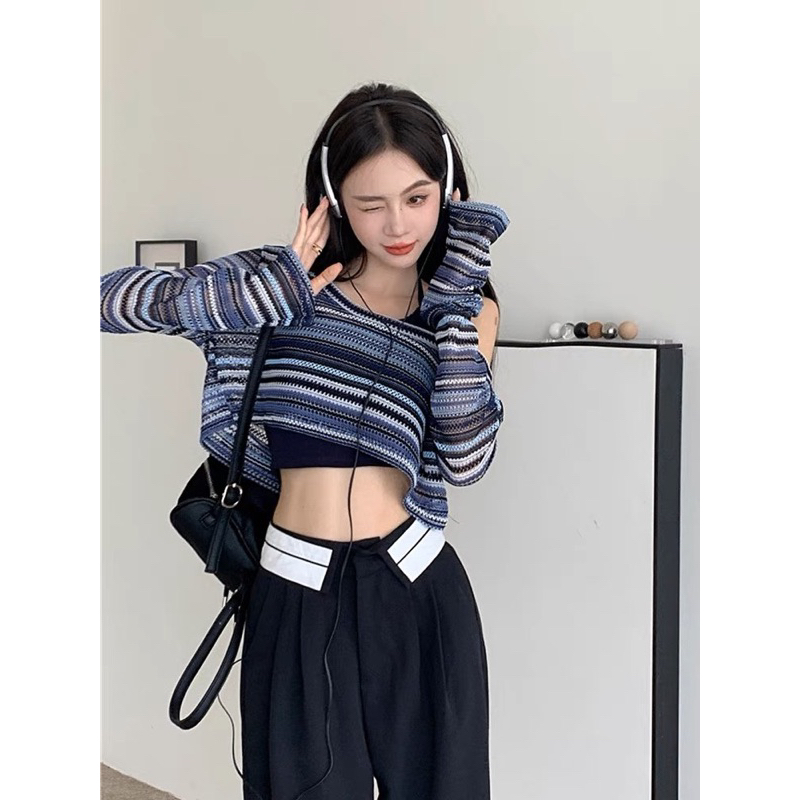 Set áo lưới kẻ xanh mix áo dây cá tính hàng QC