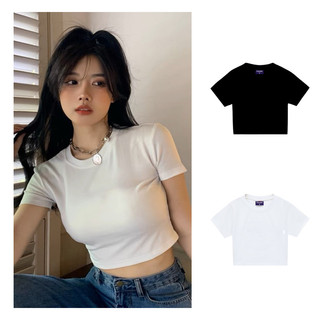 Áo thun croptop phông trơn cộc tay nữ cổ tròn ôm body vải cotton co giãn 4 chiềuCLOUDZY CROPTOP TRƠN