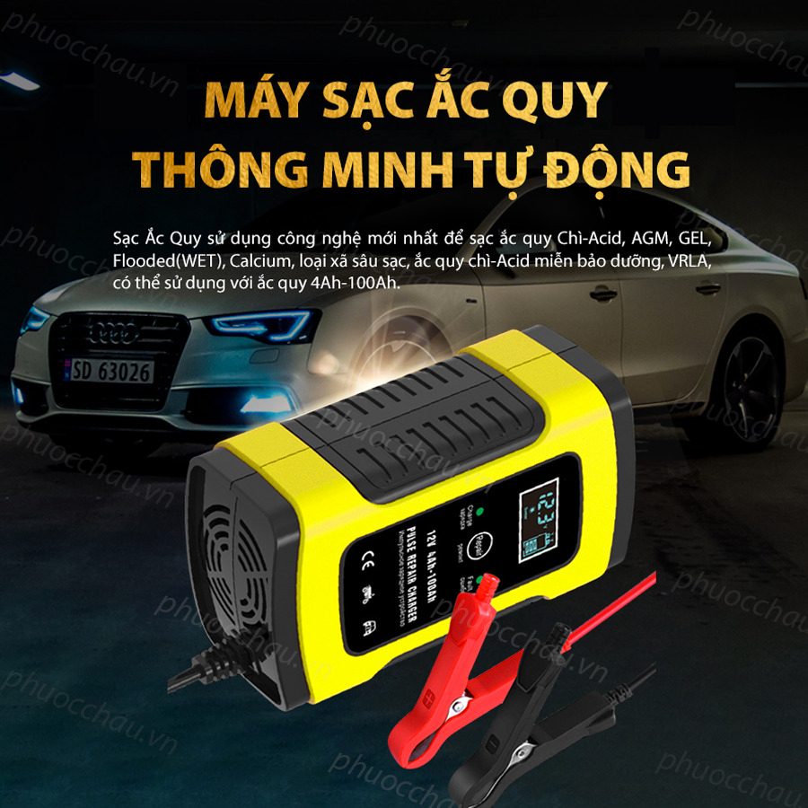 Bộ Sạc Acquy, Máy Sạc Ắc Quy FOXSUR 12V 5A Kèm Phục Hồi Bình, Sạc Bình Acquy, Tự Ngắt Khi Đầy, Khử Sunfat