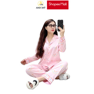 Đồ bộ nữ pijama ANH MỸ chất liệu lụa xước ánh kim cao cấp chính hãng tay dài quần dài XUOCTDQD-04 HỒNG