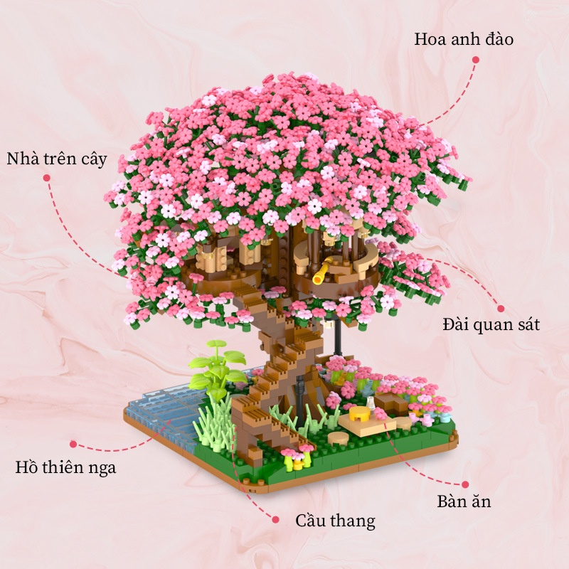 Đồ Chơi Lắp Ráp Mô Hình Nhà Cây Hoa Anh Đào Mini DIY Dành Cho Trẻ Em