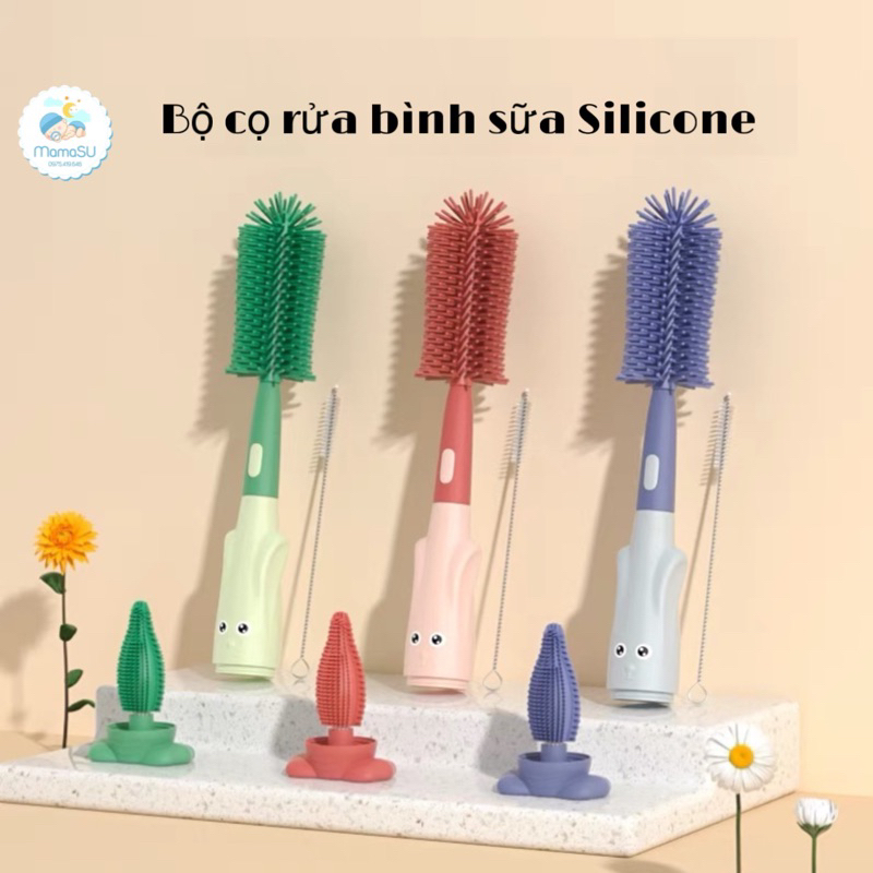 Cọ rửa bình sữa Silicone 3 chi tiết cao cấp cho bé - Cọ rửa vệ sinh cốc chén núm ti ống hút trẻ em