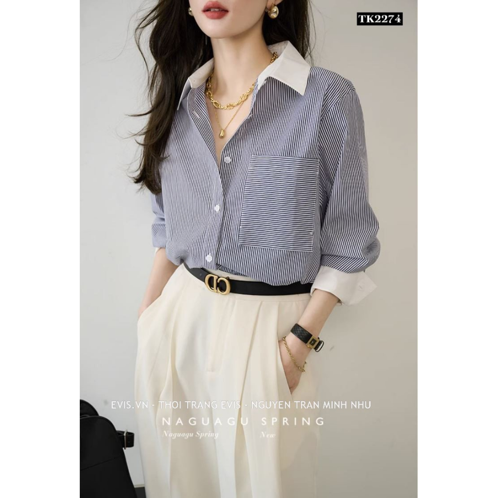Sơ mi kẻ phong cách Hàn Quốc sang chảnh TK2274