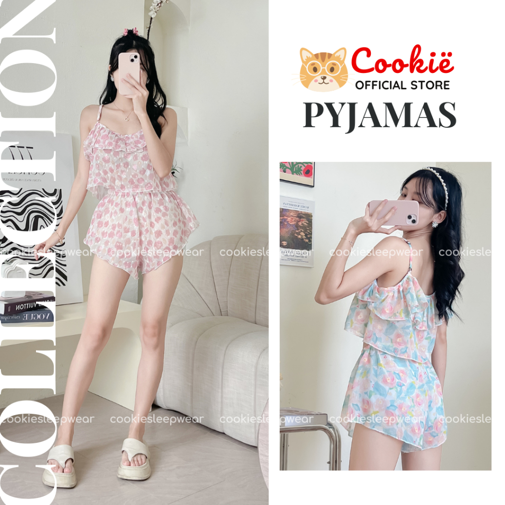 Bộ Đồ Ngủ Mặc Nhà, 2 Dây Bèo Nhúng, Voan Hàn Nổi Hoa Xuyên Thấu Mềm Mịn Bèo Nhúng Ngực Gợi Cảm, Sexy Thoải Mái BDLAHT189