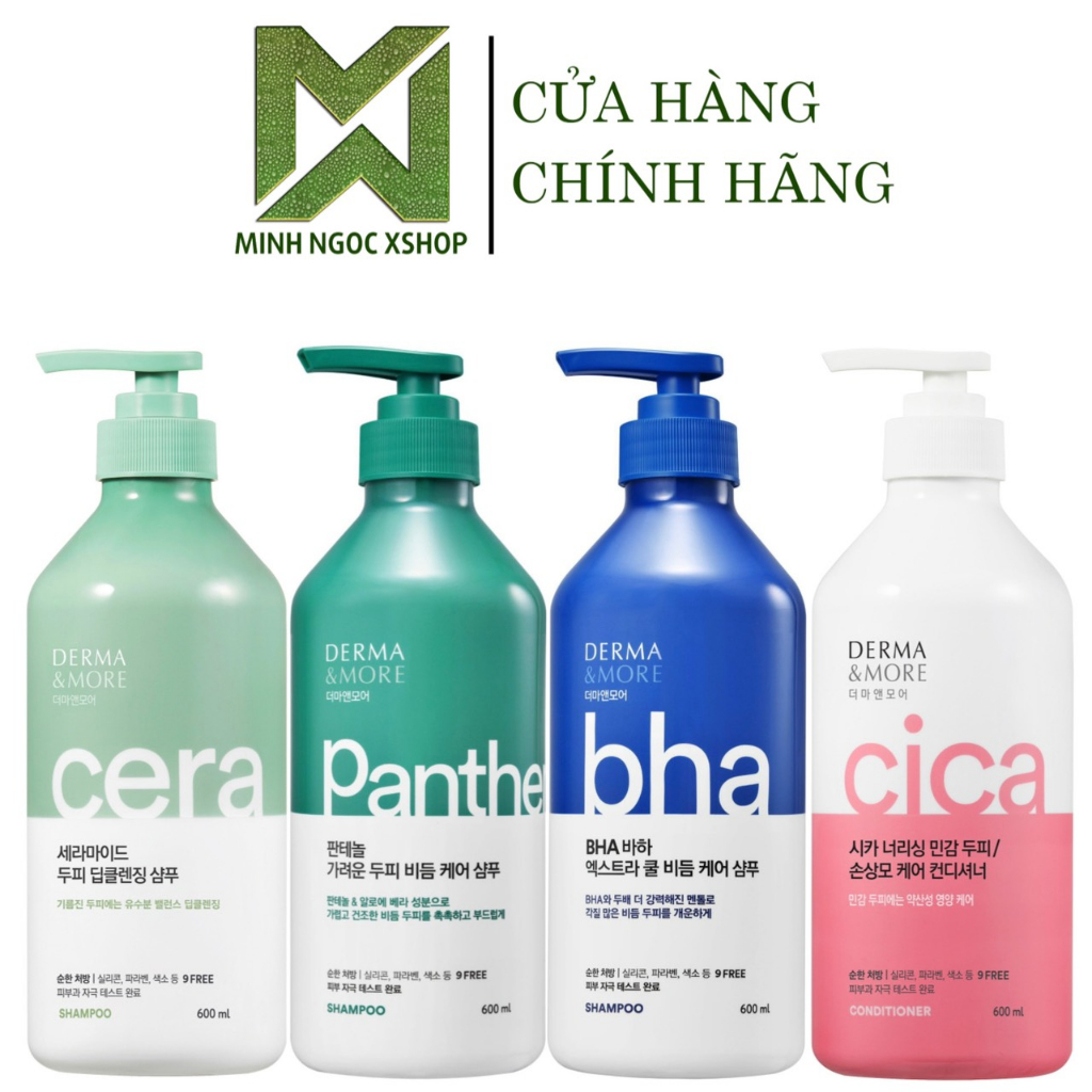 Dầu gội Derma & More phục hồi tóc hư tổn, ngăn rụng tóc, giảm ngứa, gàu, cho tóc chắc khoẻ, mềm mượt óng ả 600ML