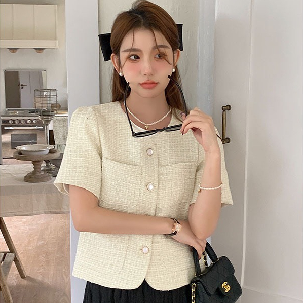 Áo dạ tweed cộc tay form vừa chuẩn ,cúc ngọc hàng QC myra Aodatweed2971/P5K10