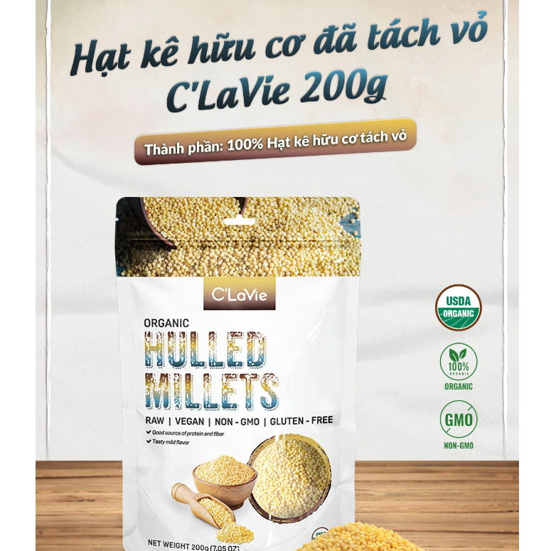 Hạt kê hữu cơ gói 200g chứa nhiều sắt, vitamin B, lợi tiểu giải nhiệt làm bánh,đồ ăn dặm cho bé