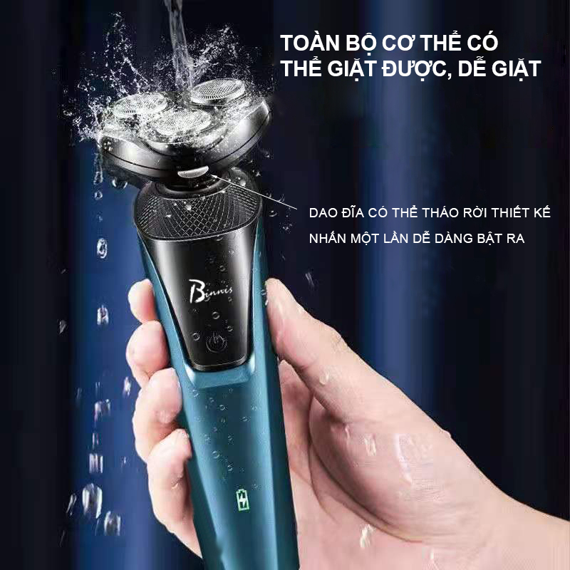 Máy cạo râu 3 in 1 thông minh Binnis,kiêm tỉa lông mũi cao cấp,IPX7 chống nước chuẩn