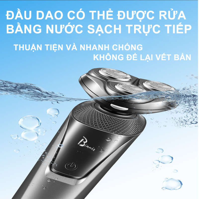 Máy cạo râu 3 in 1 thông minh Binnis,kiêm tỉa lông mũi cao cấp,IPX7 chống nước chuẩn