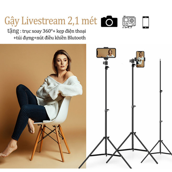 Gậy chụp ảnh điện thoại 3 chân hợp kim thép xoay 360 độ chống rung quay video,live stream ,xem phim chống mõi