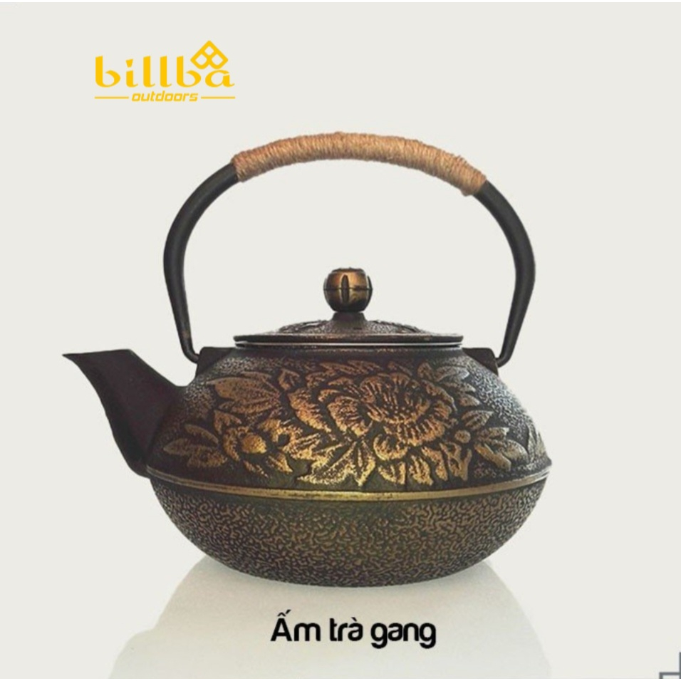ấm gang đun nước bằng gang kiểu Nhật 900ml có thể tháo rời bộ lọc lọc bình BB4323 - billba 0utdoors