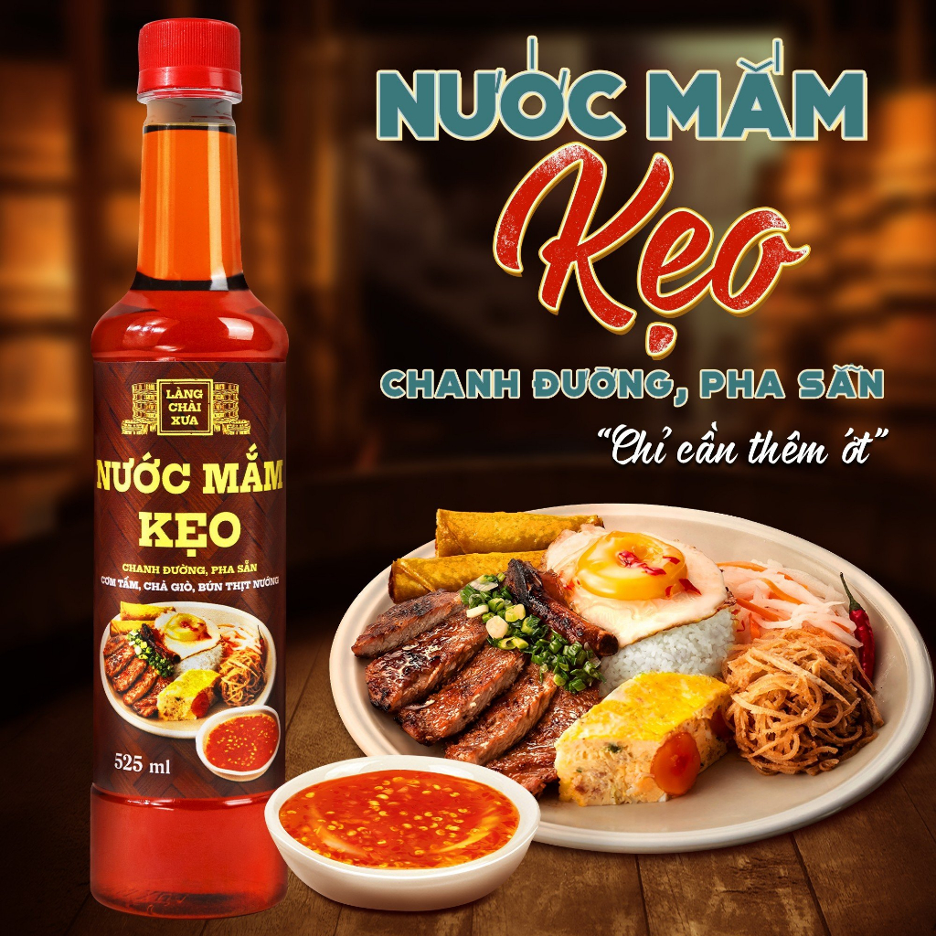 {Tặng 1 mini tôm} Nước mắm kẹo Làng Chài Xưa 525ml/chai chanh đường pha sẵn, dùng với cơm tấm, chả giò, bún thịt nướng