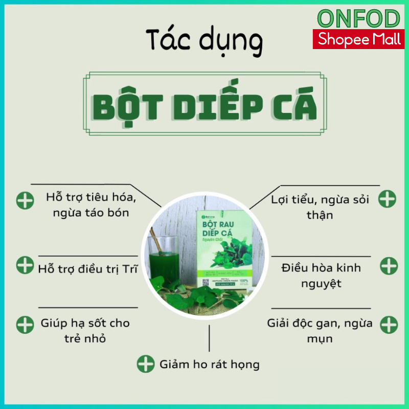 Bột rau diếp cá sấy lạnh hữu cơ ONFOD, mặt nạ diếp cá organic giảm mụn, trắng da, giảm cân 20 gói 50g