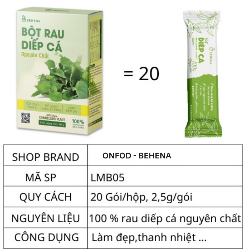 Bột rau diếp cá sấy lạnh hữu cơ ONFOD, mặt nạ diếp cá organic giảm mụn, trắng da, giảm cân 20 gói 50g