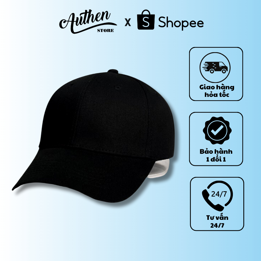 Nón lưỡi trai đen trơn xuất khẩu Authen.Store màu đen cực ôm đầu cá tinh full hộp