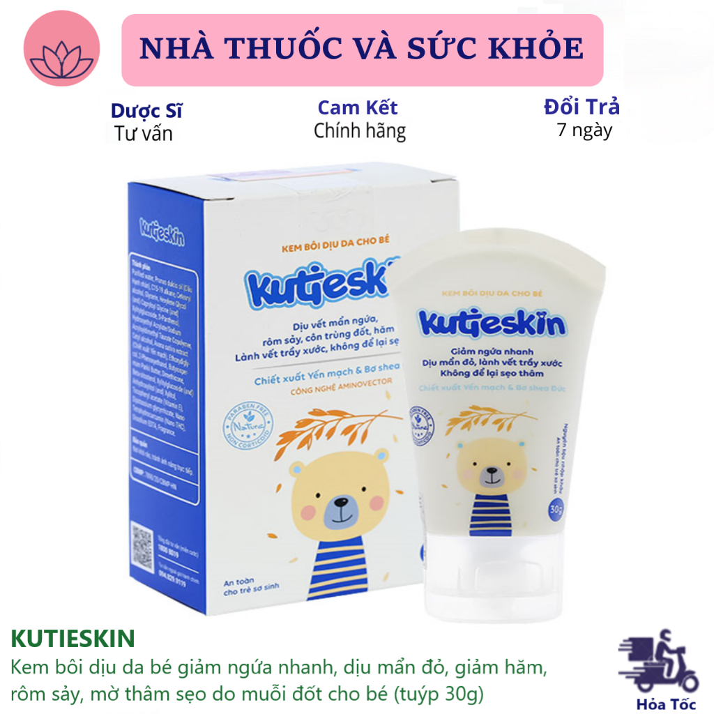 KUTIESKIN Kem bôi dịu da bé giảm ngứa nhanh, dịu mẩn đỏ, giảm hăm, rôm sảy, mờ thâm sẹo do muỗi đốt cho bé (tuýp 30g)