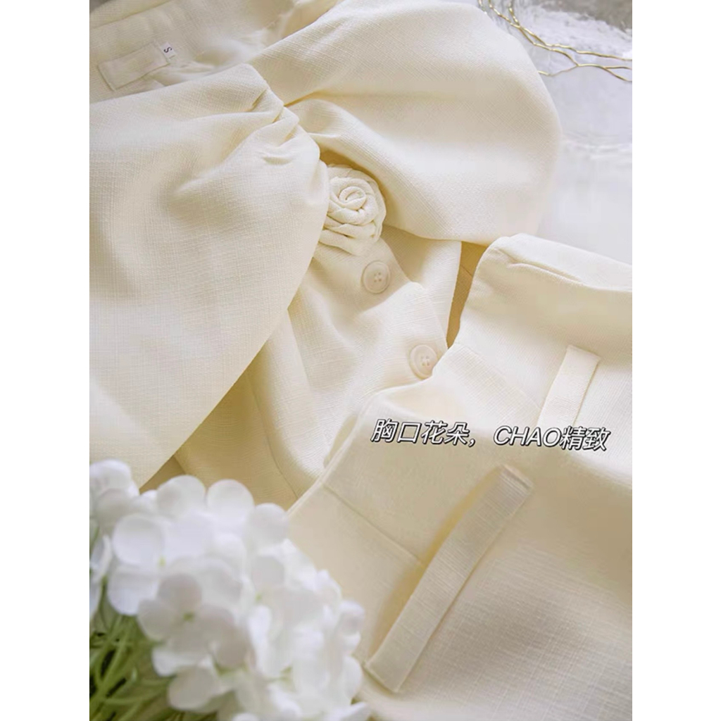 Set áo tweed trễ vai tiểu thư sang chảnh tặng kèm hoa cài chân váy A 2 lớp