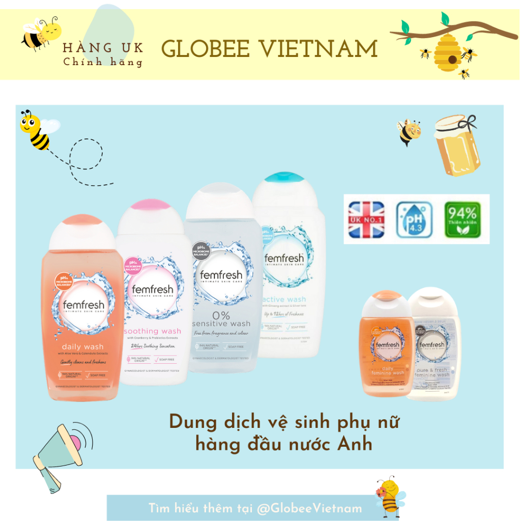 Dung dịch Fem fresh Anh 250ml giúp vùng kín sạch thoáng, thơm mát suốt ngày dài