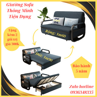 Giường Sofa Thông Minh Gấp Gọn, Giường Đa Năng.Có Ngăn Chứa Đồ Tiện Ích Khung Thép Cường Lực (Rộng 1m60 x dài 1m90)