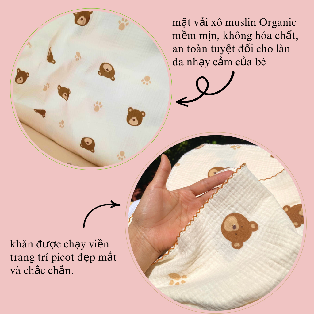 Khăn tắm xô Muslin organic cao cấp, khăn tắm đa năng cho bé