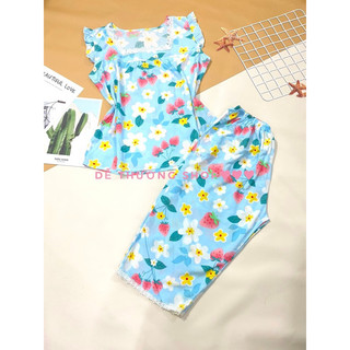 Bộ lửng cổ vuông viền ren đính nơ size 2