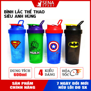 Bình Lắc Tập Gym, thể thao biểu tượng Siêu Anh Hùng Marvel, DC 600ml siêu cute