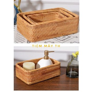 Khay mây tre đan chữ nhật TIỆM MÂY TH đựng đồ, khay đựng mỹ phẩm, khay đựng đồ đa năng