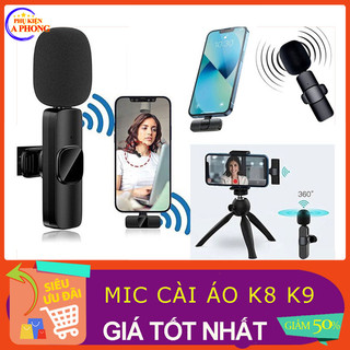 Micro thu âm không dây cài áo K8 K9 khử tiếng ồn để livestream livetream ghi âm phát trực tiếp quay video. bảo hành
