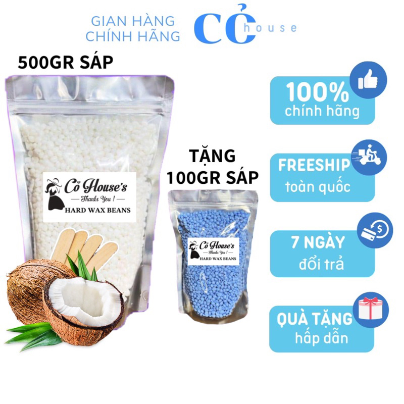 500g sáp wax lông nóng hard wax bean tặng kèm 100g sáp , cột tóc , que gỗ