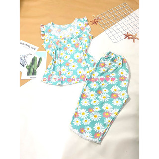 Bộ lửng cổ vuông viền ren đính nơ size 3