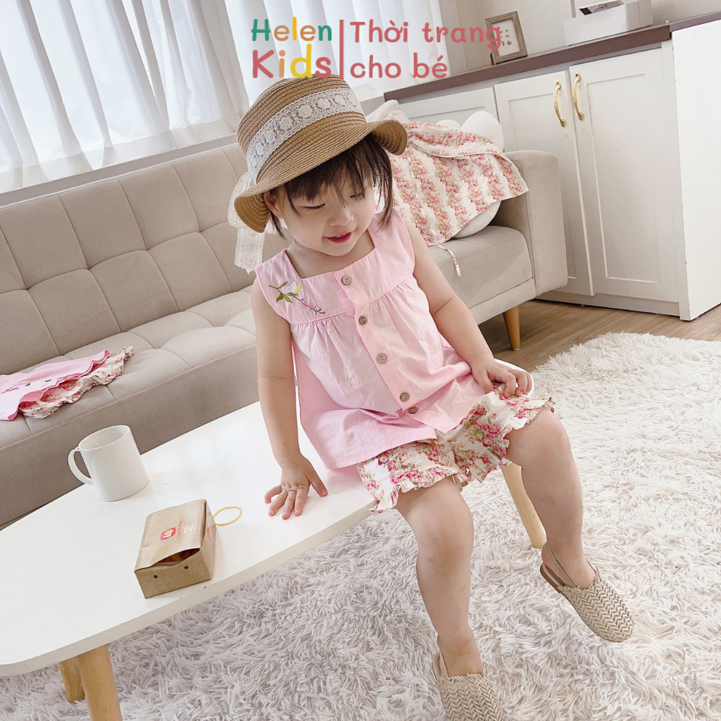 Bộ Sát Nách Bé Gái Helen Kids Set Thêu Hoa Cho Bé OP2170