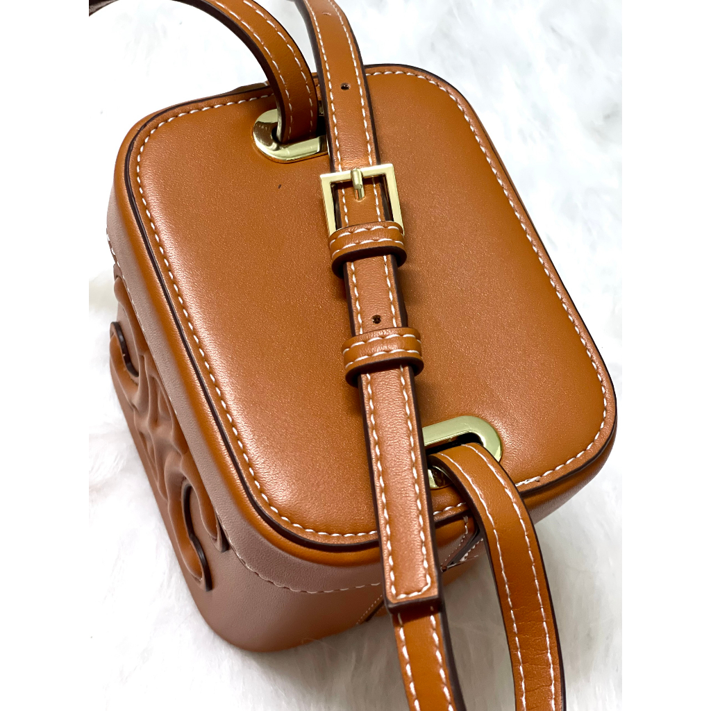 Túi xách nữ Ce linn hộp mini nâu tây phối da hàng nội địa size 14 - Uni